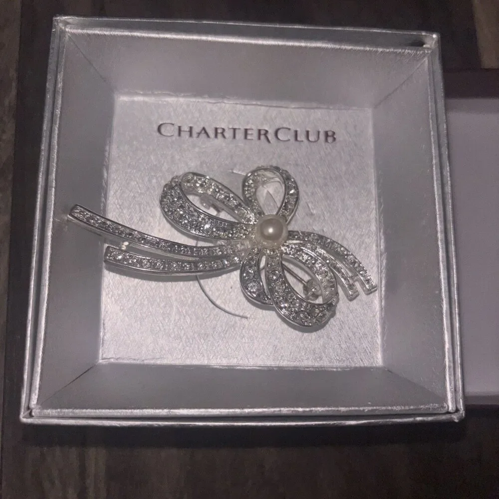 Charter Club Silver-Tone Crystal Brooch Women's Pin